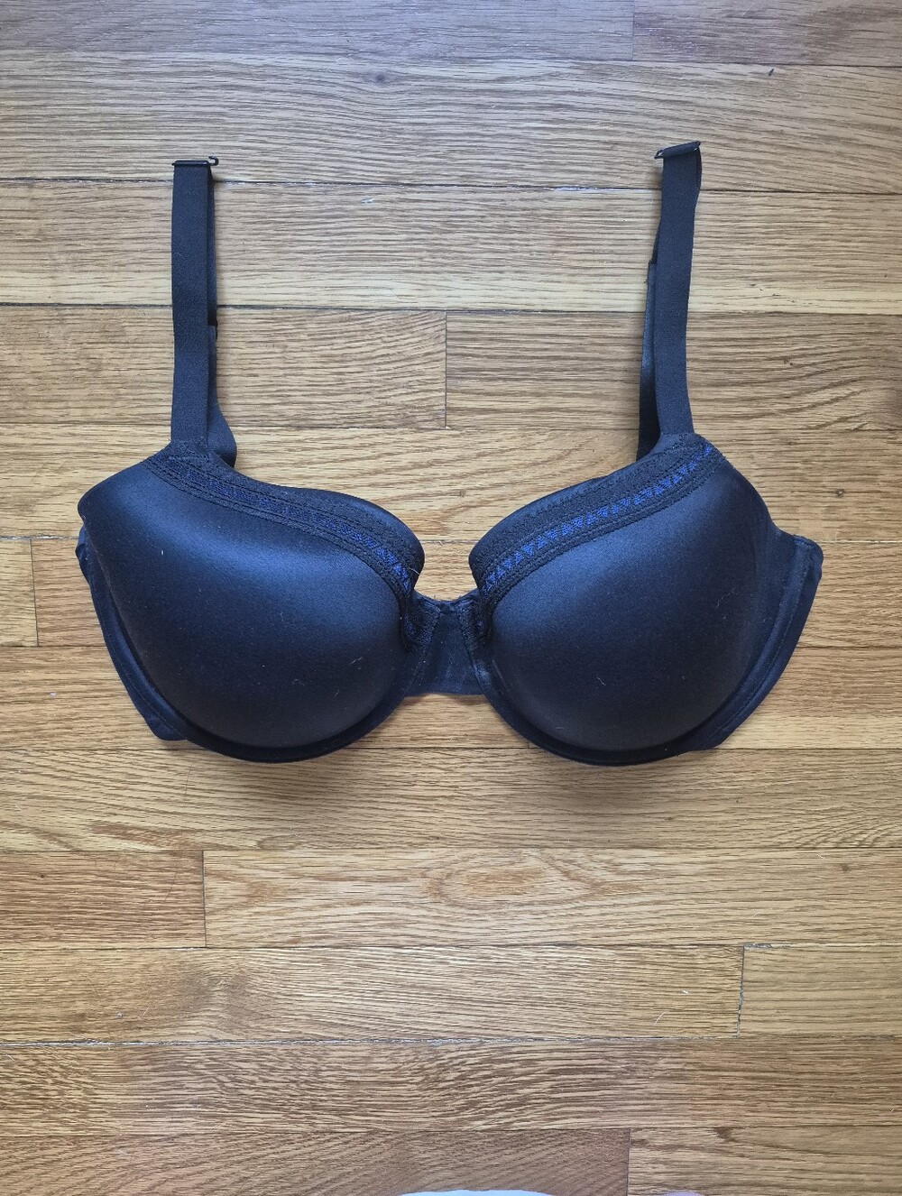 Victoria Secret Black Smooth Bra with Blue Lace Detailing Size 36DDD